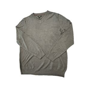 Alfani Pullover Sweater Mens L V-Neck LS Extra Fine Merino Wool Blend Gray EUC